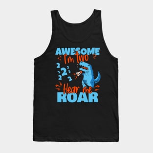 Kids I'm Two Hear Me Roar 2nd Birthday Dinosaur design Tank Top